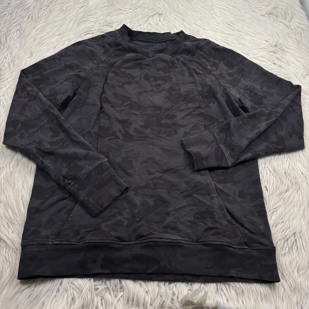 Lululemon‎ Women's 12 Scuba Crew Black Camo Sweatshirt Athleisure Gym